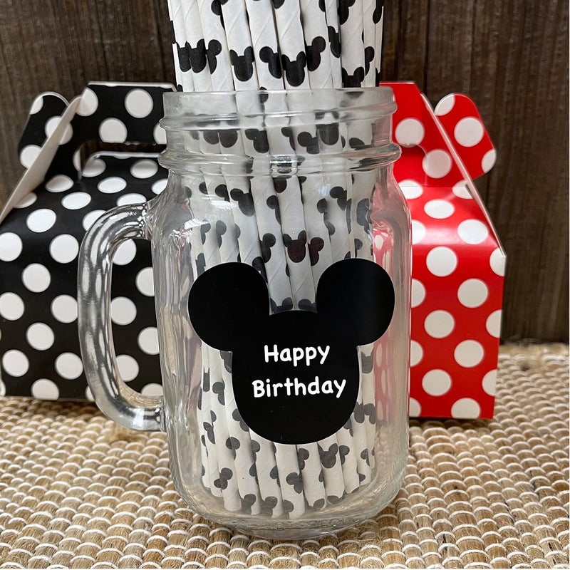 Outside the Box Papers Mickey Mouse Inspired Ice Cream Party Set with 12 Ounce Cups, Plastic Spoons and Mouse Ear Chalkboard Labels 16 Each Red, Black, Yellow, White - Image 2