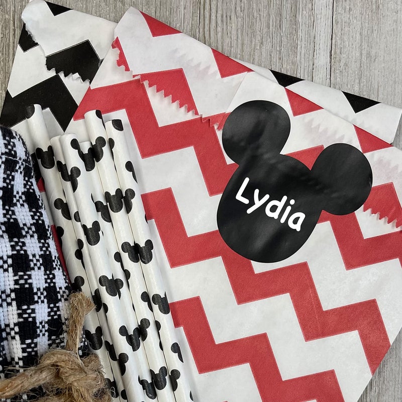 Outside the Box Papers Mickey Mouse Inspired Ice Cream Party Set with 12 Ounce Cups, Plastic Spoons and Mouse Ear Chalkboard Labels 16 Each Red, Black, Yellow, White - Image 3