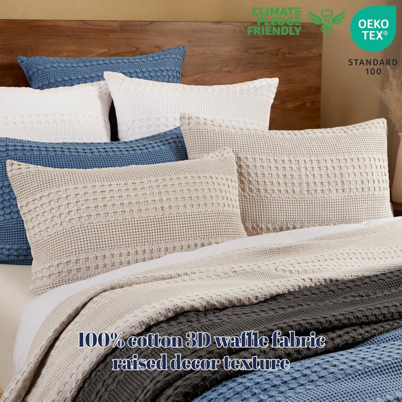 PHF 100% Cotton Waffle Pillow Shams Standard Size, 2 Pack 20" x 26" Soft Skin-Friendly Pillowcases, No Filling, Aesthetic Woven and Breathable Waffle Weave Pillow Case Covers for Bed, Oatmeal - Image 3