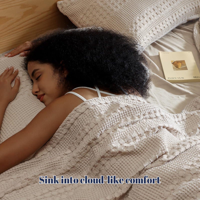 PHF 100% Cotton Waffle Pillow Shams Standard Size, 2 Pack 20" x 26" Soft Skin-Friendly Pillowcases, No Filling, Aesthetic Woven and Breathable Waffle Weave Pillow Case Covers for Bed, Oatmeal - Image 2