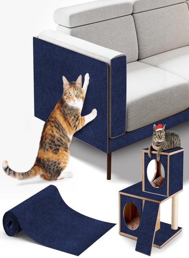 ALEIFLE Cat Scratching mat Self-Adhesive, Trimmable Furniture Protector for Couch, Sofa, Wall & Cat Trees - Durable Scratch Pad with Nano Tape, DIY Climbing Carpet for Indoor Cats (Dark Blue, 23.6"x15.8") - Image 1
