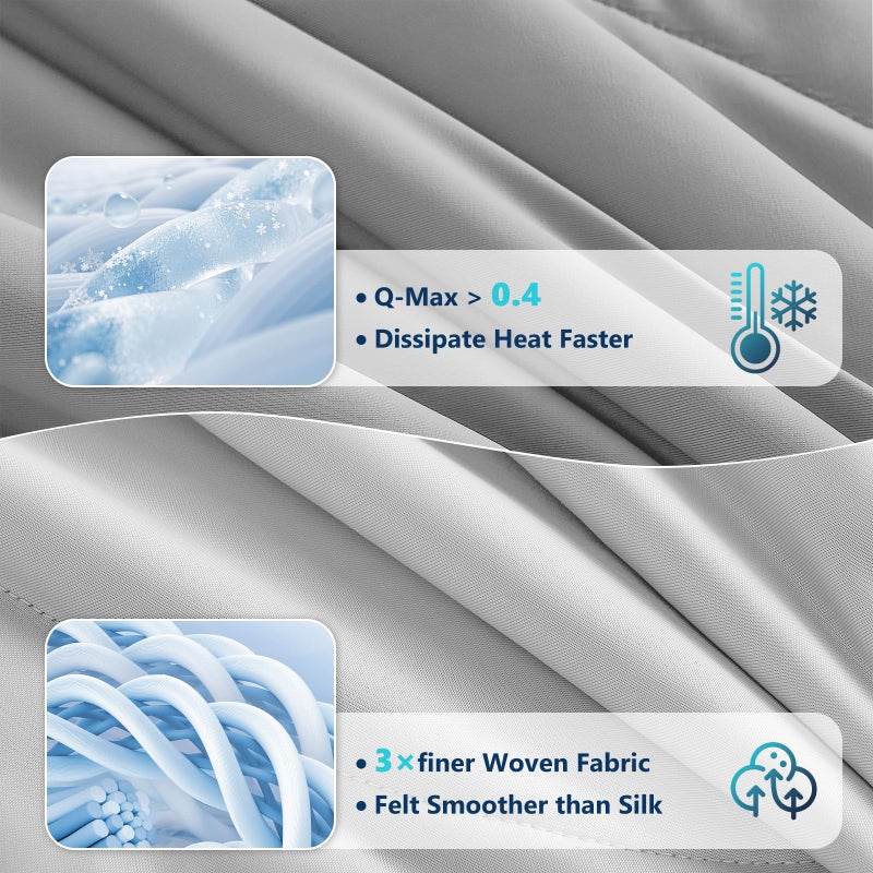 Quataly Cooling Comforter Set with Sheets&Pillowcases,Cooling Blanket for Hot Sleeper Cold ice Double Side Grey Bed Set Queen Size 4pcs(Comforter+Fitted Sheets+2Pillowcases) - Image 3