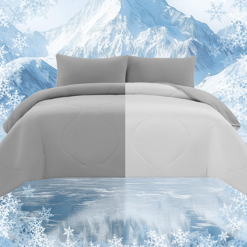 Quataly Cooling Comforter Set with Sheets&Pillowcases,Cooling Blanket for Hot Sleeper Cold ice Double Side Grey Bed Set Queen Size 4pcs(Comforter+Fitted Sheets+2Pillowcases) - Image 5