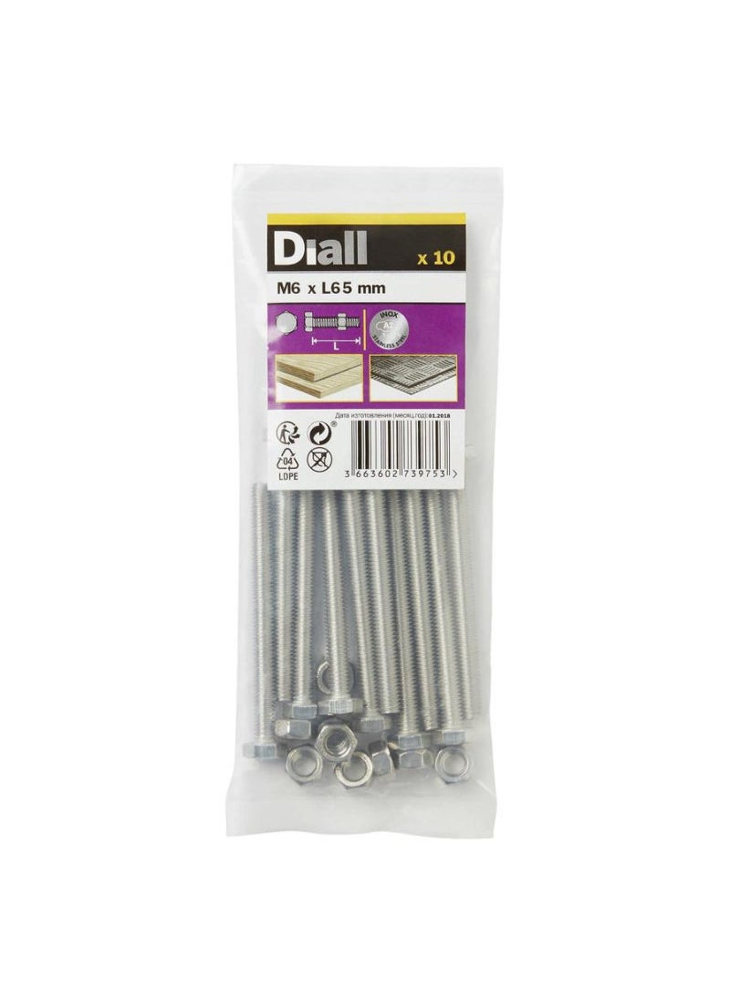ACE Hex Stainless Steel Bolt And Nut Set 6.5 Cm 10 Piece 