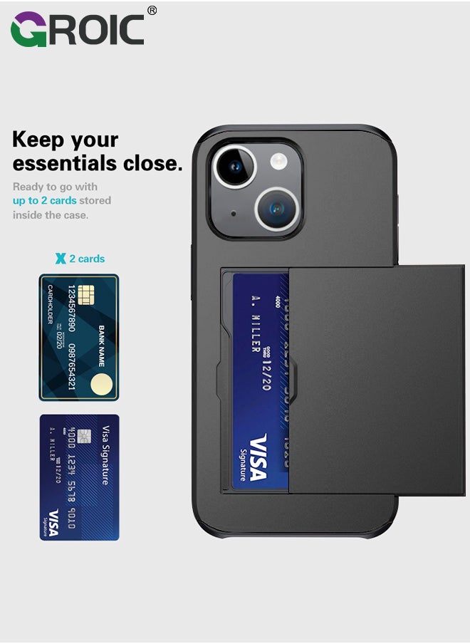 GROIC iPhone 15 Plus Black Wallet Case with Card Holder, Heavy Duty Protective Dual Layer Slide Shockproof Hidden Card Slot Slim Case for Women Men  - Image 3