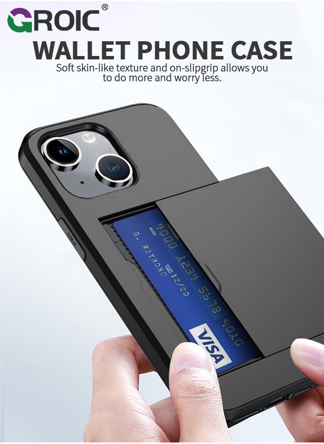 GROIC iPhone 15 Plus Black Wallet Case with Card Holder, Heavy Duty Protective Dual Layer Slide Shockproof Hidden Card Slot Slim Case for Women Men  - Image 4