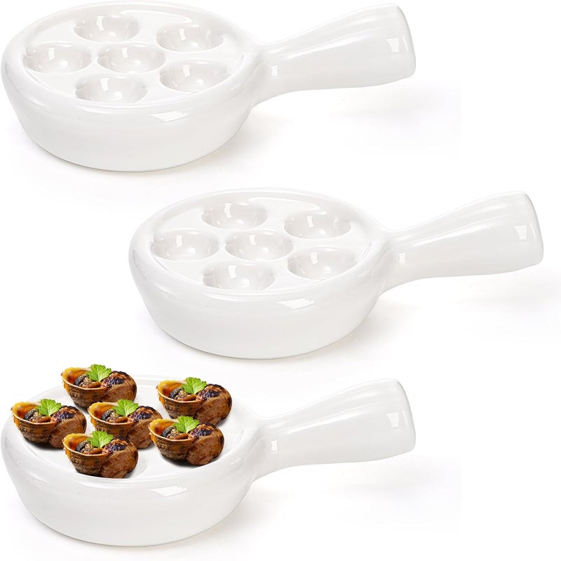 Frcctre طبق اسكارجو سيراميك 3 عبوات مع 6 فتحات ومقبض 48 بوصة أبيض صغير طبق خبز اسكارجو فرنسي أطباق حلزون البحر طبق باربكيو طبق اسكالوب أطباق مقبلات للفرن - Image 1