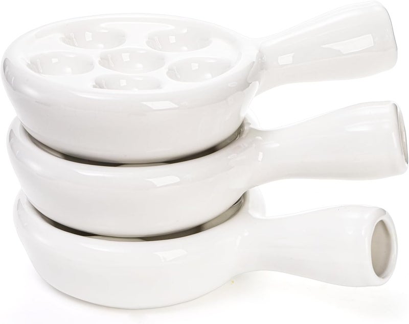 Frcctre طبق اسكارجو سيراميك 3 عبوات مع 6 فتحات ومقبض 48 بوصة أبيض صغير طبق خبز اسكارجو فرنسي أطباق حلزون البحر طبق باربكيو طبق اسكالوب أطباق مقبلات للفرن - Image 3