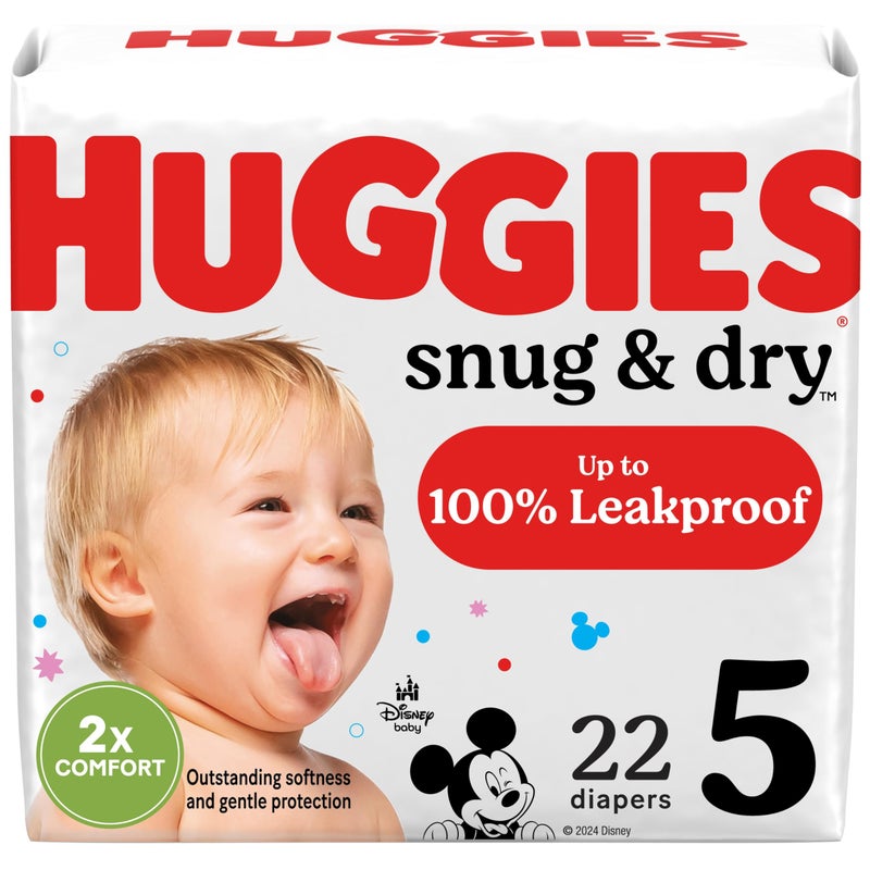 Huggies Size 5 Diapers, Snug & Dry Baby Diapers, Size 5 (27+ lbs), 22 Count, Packaging May Vary - Image 1