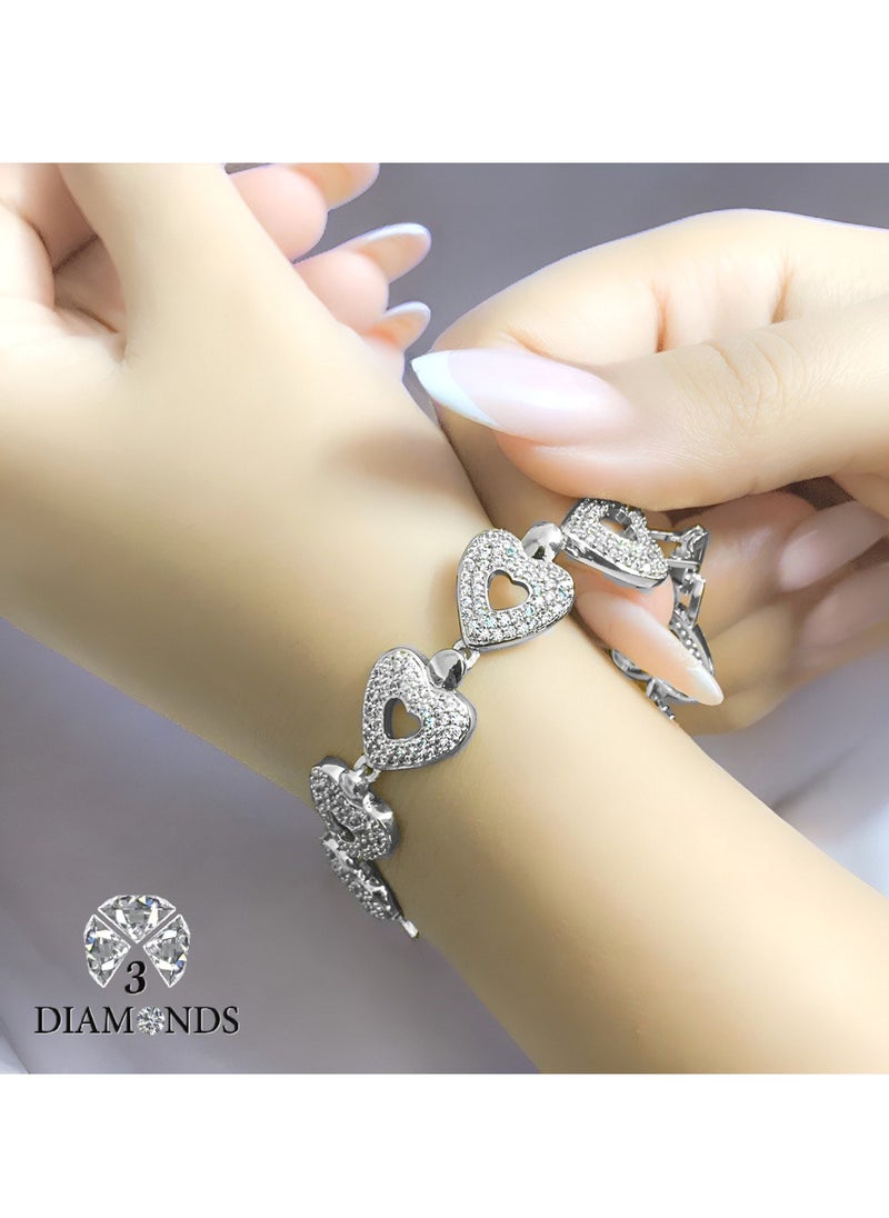 3Diamonds - Elegant Platinum and Rhodium Plated Bracelet with Heart-Shaped Crystal Accents | High-Quality, Durable, and Stylish Jewelry for Women | Lightweight, Skin-Friendly, and Perfect for Special Occasions | Ideal Gift for Anniversaries, Birthdays, and Holidays | Available Exclusively on Noon - Image 1