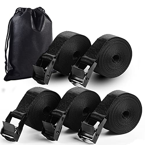 HUANSHA 5Pack Cam Buckle Tie Down Straps, 1" x 8 ft Heavy Duty Lashing Secure Strap Adjustable Black Pull Cinch Strap for Kayak, Cargo, Luggage, Bicycles,Truck, Car Roof Rack, Moving - Image 1