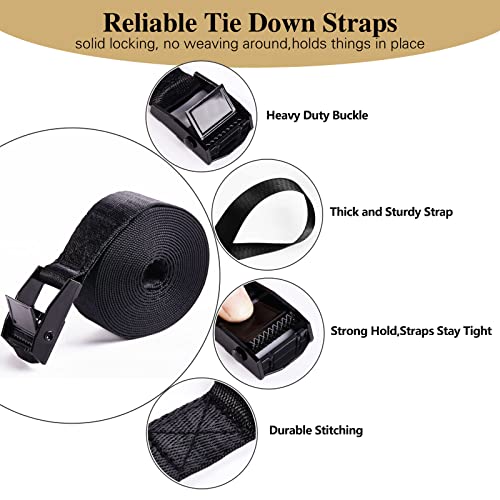 HUANSHA 5Pack Cam Buckle Tie Down Straps, 1" x 8 ft Heavy Duty Lashing Secure Strap Adjustable Black Pull Cinch Strap for Kayak, Cargo, Luggage, Bicycles,Truck, Car Roof Rack, Moving - Image 2