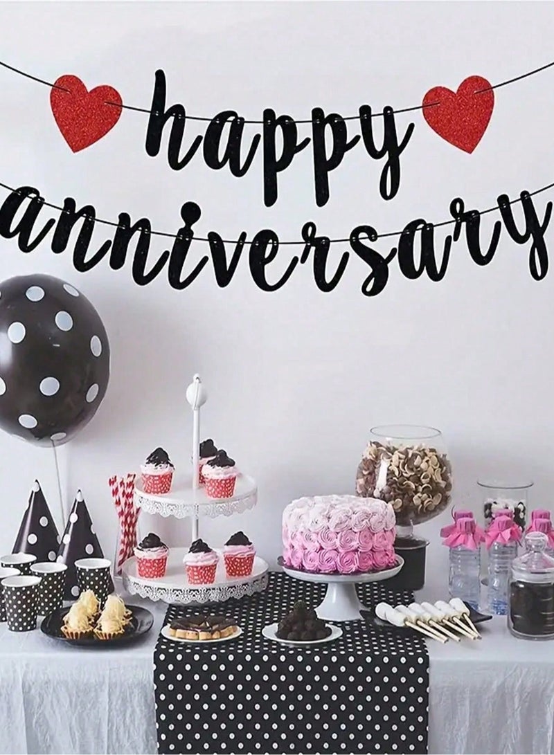 Happy Anniversary Banner Party Decorations with Hearts, 2.4m Long for Anniversary Celebration - Image 1
