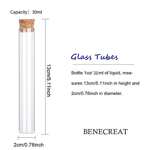 BENECREAT 20 Pack 30ml (1oz) Glass Tubes with Cork Stoppers, Small Clear Empty Bottles for Essential Oils, Perfume, Science Experiments & Decorative Storage - Image 2