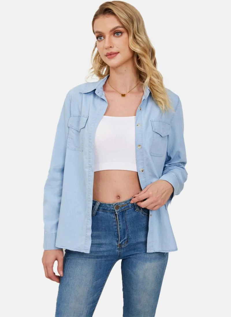 يونيكي Blue Regular Fit Spread Collar Long Sleeves Shirts