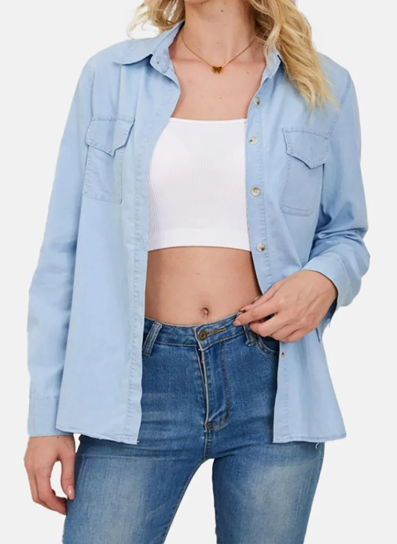 يونيكي Blue Regular Fit Spread Collar Long Sleeves Shirts