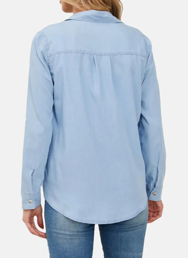 يونيكي Blue Regular Fit Spread Collar Long Sleeves Shirts