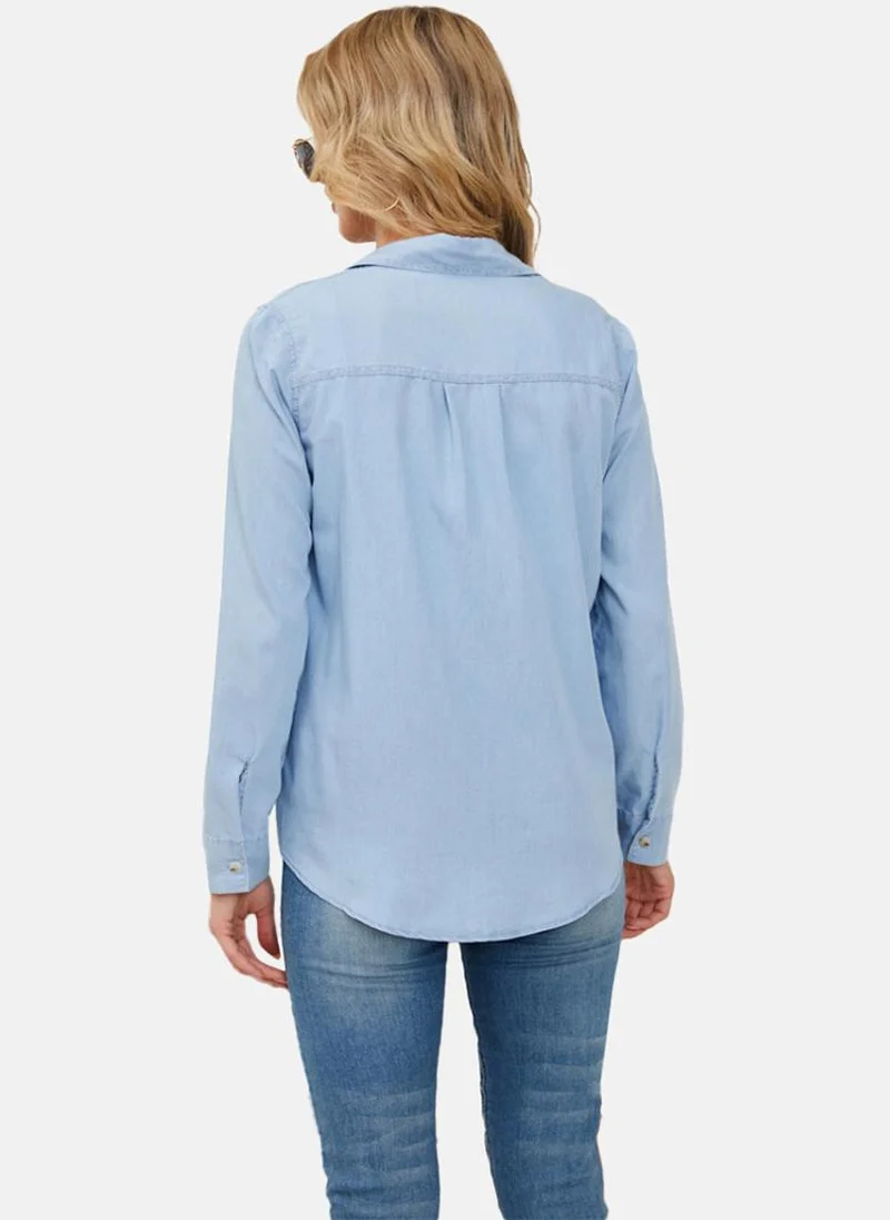 يونيكي Blue Regular Fit Spread Collar Long Sleeves Shirts