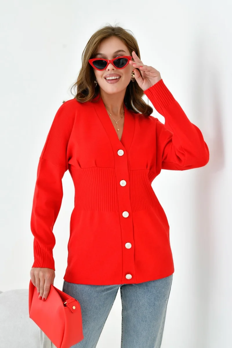 Garmi Women's Button Detail Cardigan Red