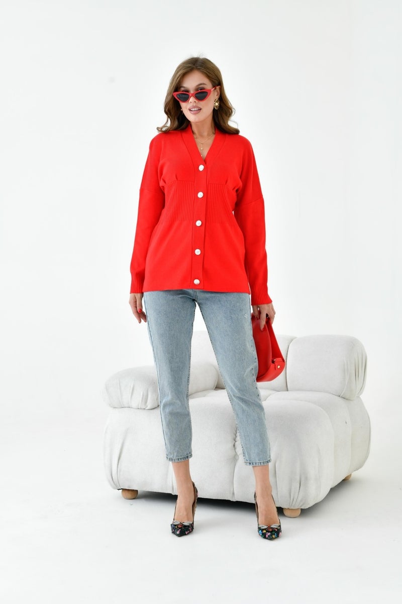 Garmi Women's Button Detail Cardigan Red  - Image 5