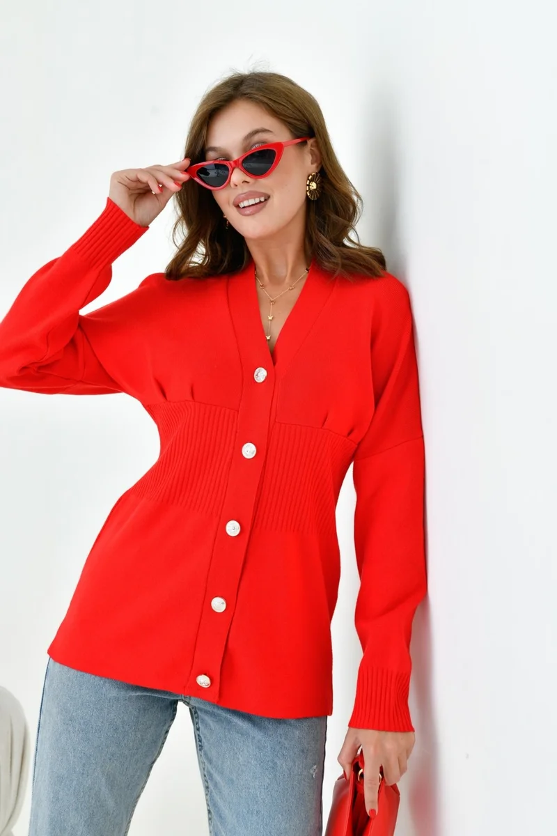 Garmi Women's Button Detail Cardigan Red