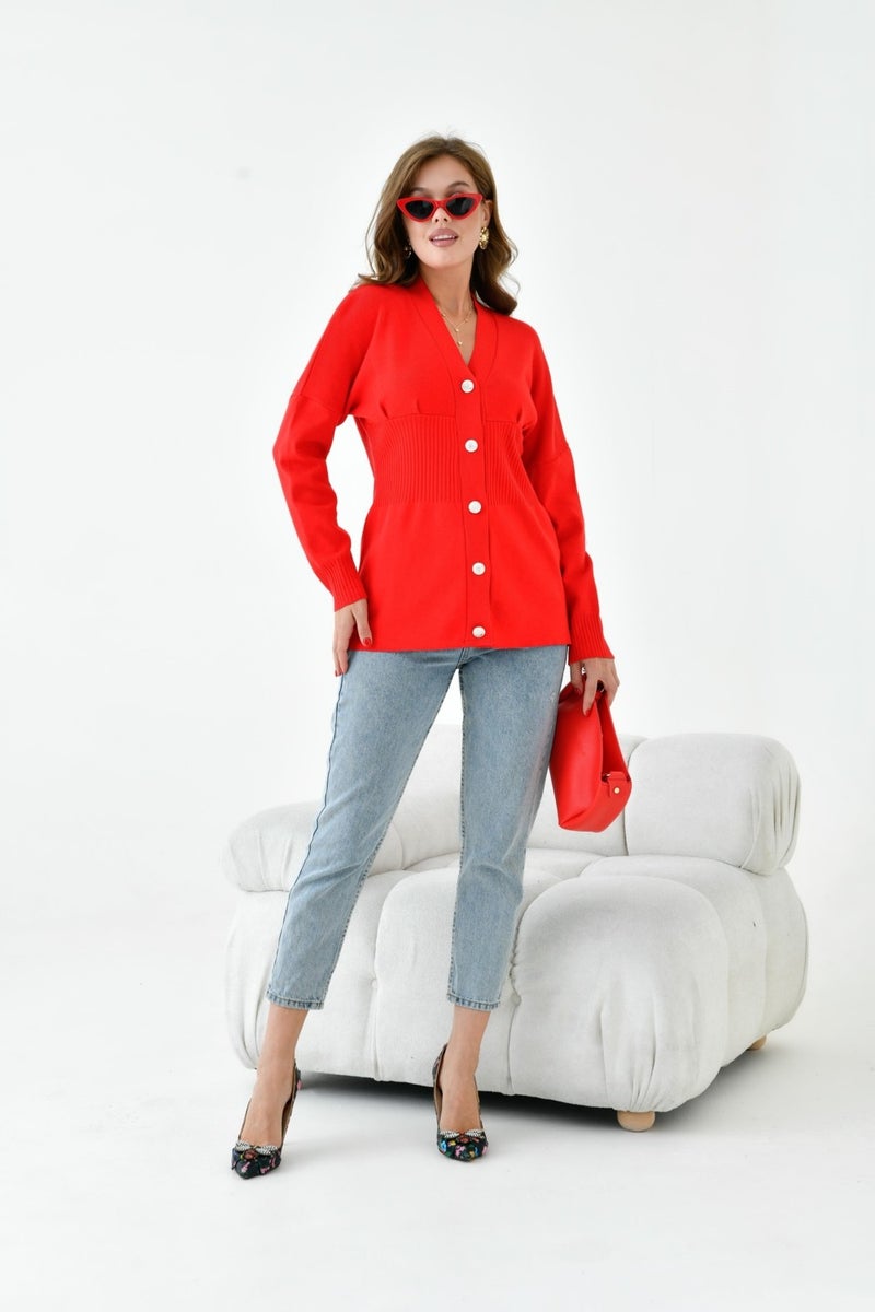 Garmi Women's Button Detail Cardigan Red  - Image 4