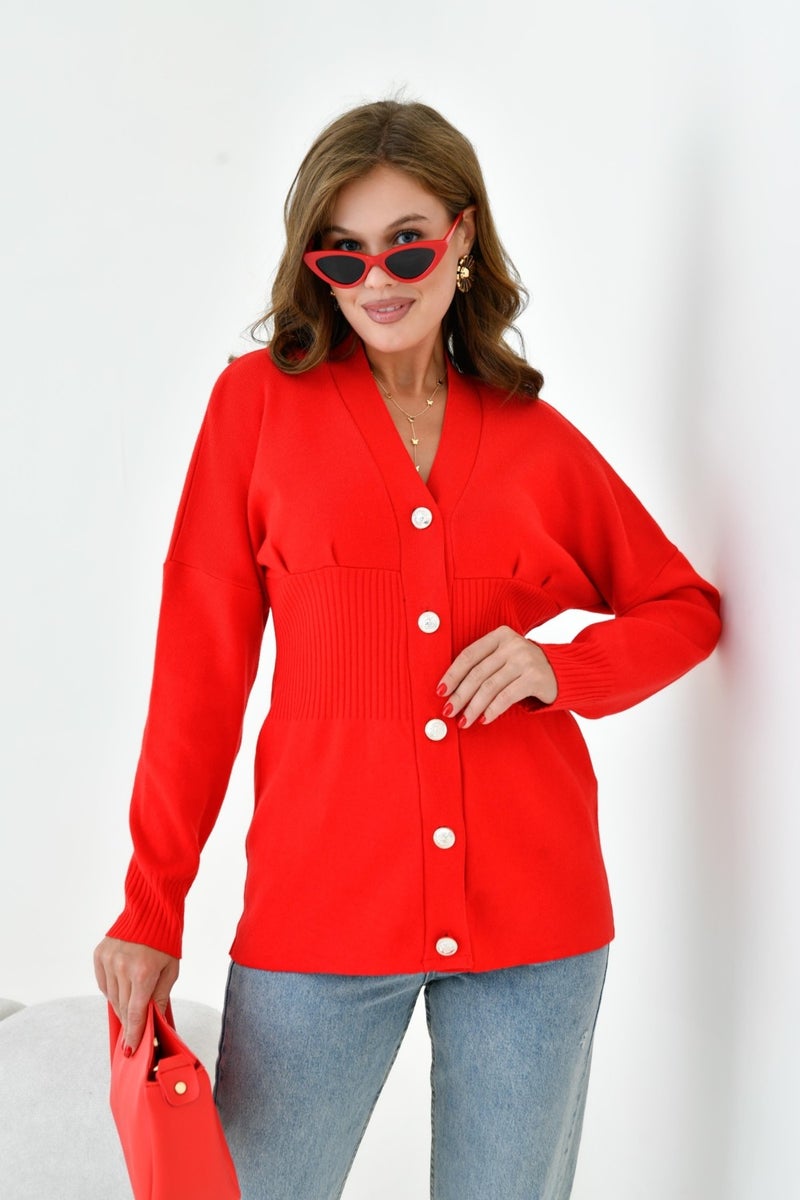 Garmi Women's Button Detail Cardigan Red  - Image 3