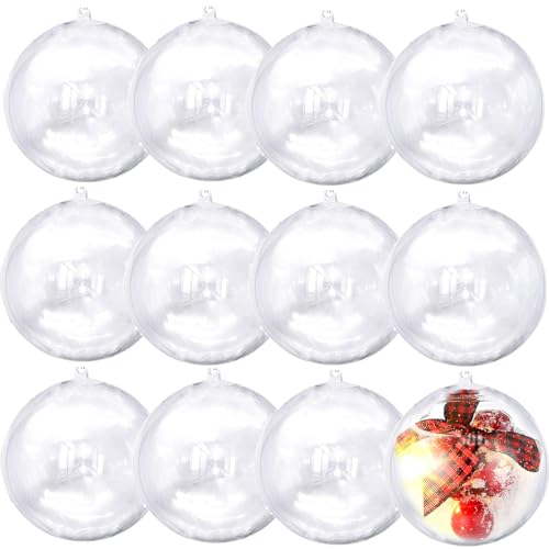 JK-GMTE 12Pack 80mm Clear Christmas Ball Ornaments, 3.14IN Fillable DIY Craft Plastic Balls Transparent Xmas Decor Balls - Fillable Bauble Ball Ornaments for Holiday Wedding Party Décor - Image 1