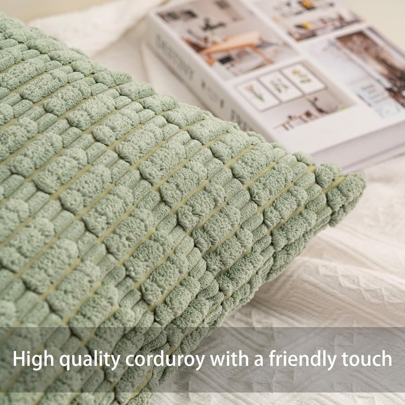 Aegero Pack of 2 Corduroy Decorative Throw Pillow Covers 12x24 Inch Soft Striped Pillow Covers Modern Farmhouse Home Decor for Sofa Living Room Couch Bed（Sage Green） - Image 2