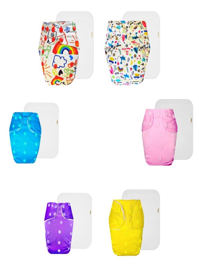حفاضات قماشية فاخرة من دمبلدو مع حشوة قطنية (عبوة من 6 قطع) | ملائمة تمامًا | قابلة لإعادة الاستخدام والغسل | مناسبة للسفر | للاستخدام طوال اليوم | من 3 أشهر إلى 3 سنوات | للجنسين - Image 1