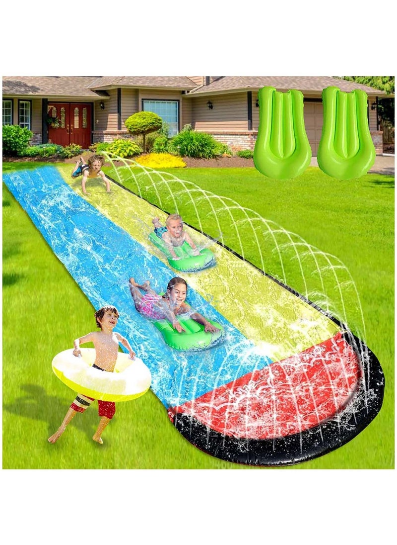 Y&D Lawn Water Slides for Kids Adults, Lane Slip, Splash & Slide Backyards, Waterslide with 2 Boogie Boards, 15.7FT Sliding Racing Lanes Sprinklers, Durable PVC Construction  - Image 1