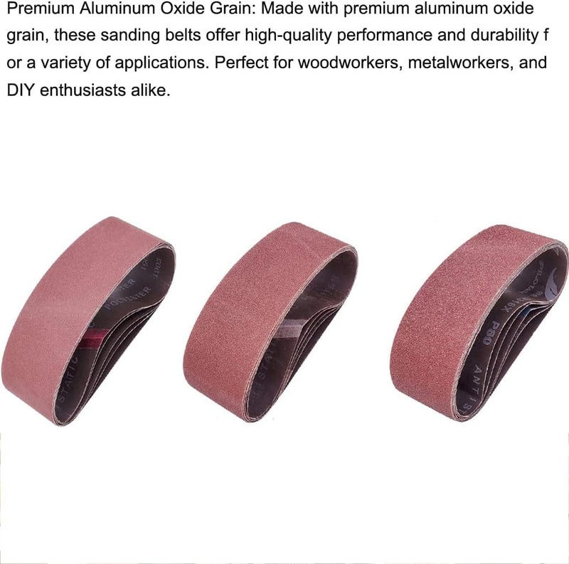 Tonmp 15 PCS 3" x 24" Premium Sanding Belts - 5 Each of 40 80 120 Grit Aluminum Oxide Sanding Belts For Belt sander (3x24 inch) - Image 5
