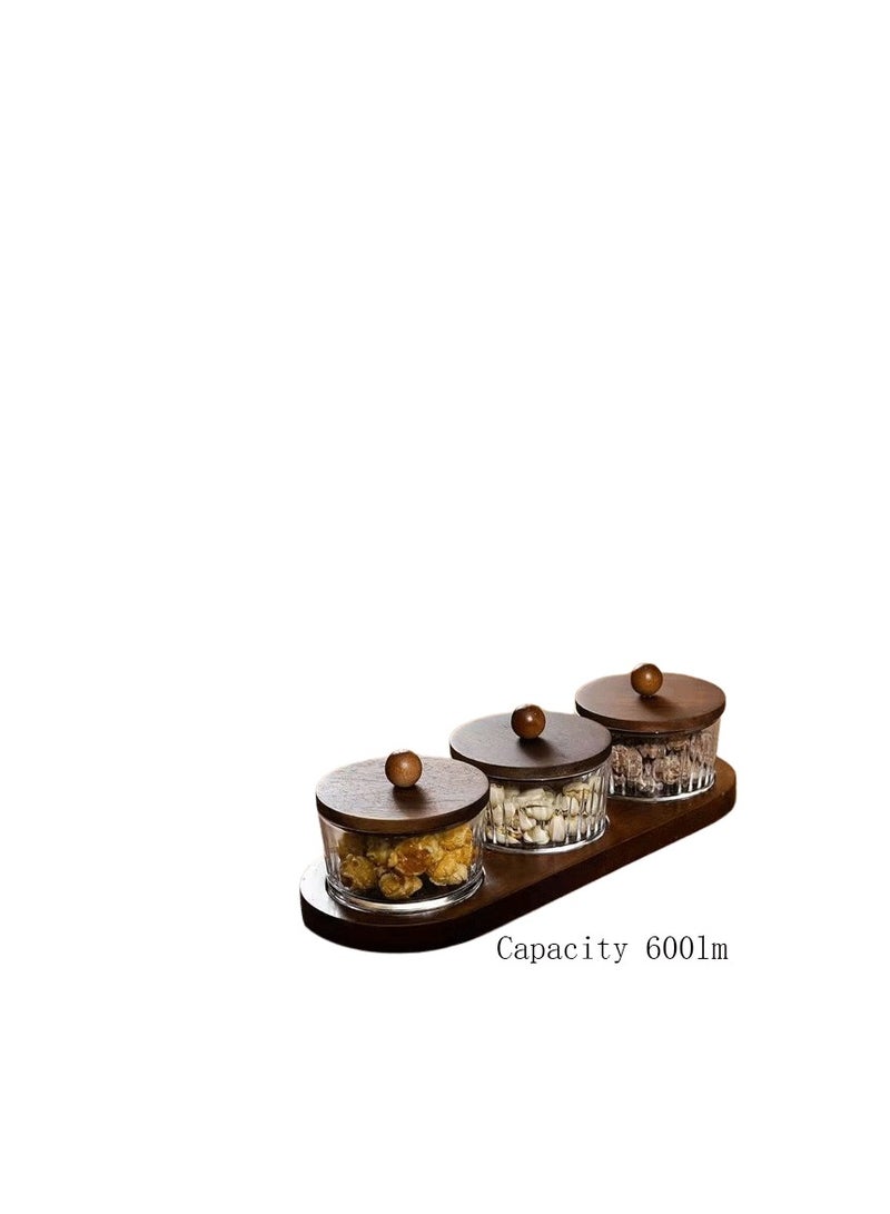 Generic Arabic vertical pattern three heroes set: 6×200ml moisture-proof glass jar + natural wood lid tray | coffee beans lock freshness/candy anti-sticking/living room light luxury storage, Ramadan kitchen artifact one-click upgrade home aesthetics