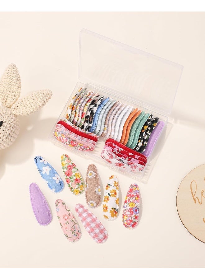 doboi 40 Pcs Floral Print Snap Hairpins, Hair Bows Clips, and Barrettes for Girls - Non-Slip Wrapped Flower Clips Hair Accessories - Image 5