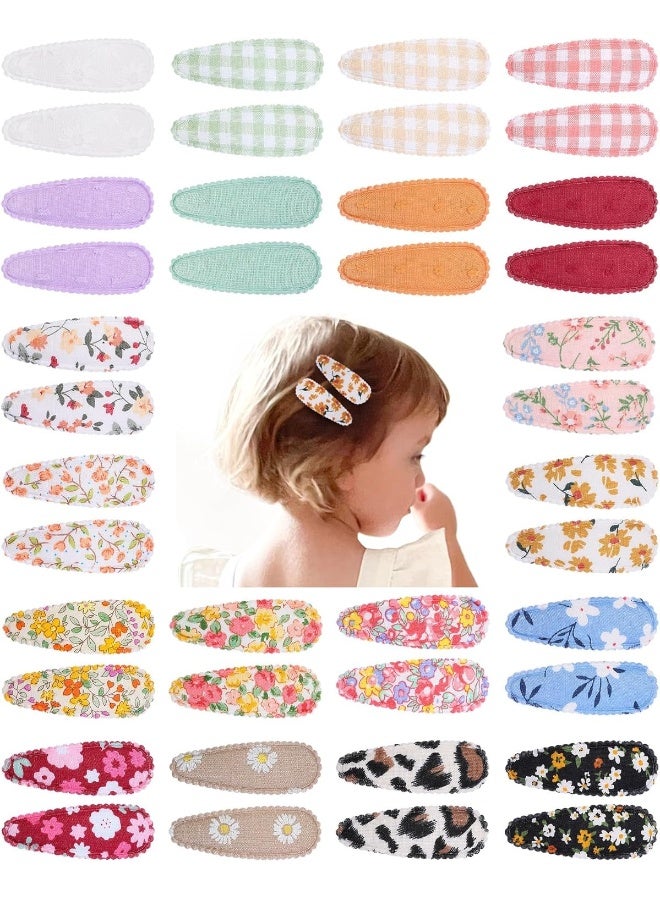 doboi 40 Pcs Floral Print Snap Hairpins, Hair Bows Clips, and Barrettes for Girls - Non-Slip Wrapped Flower Clips Hair Accessories - Image 1