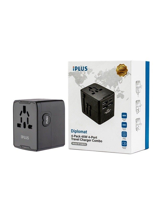 iplus World Travel Adapter with 1 Universal Socket 3USB  1 TypeC Ports - Image 2