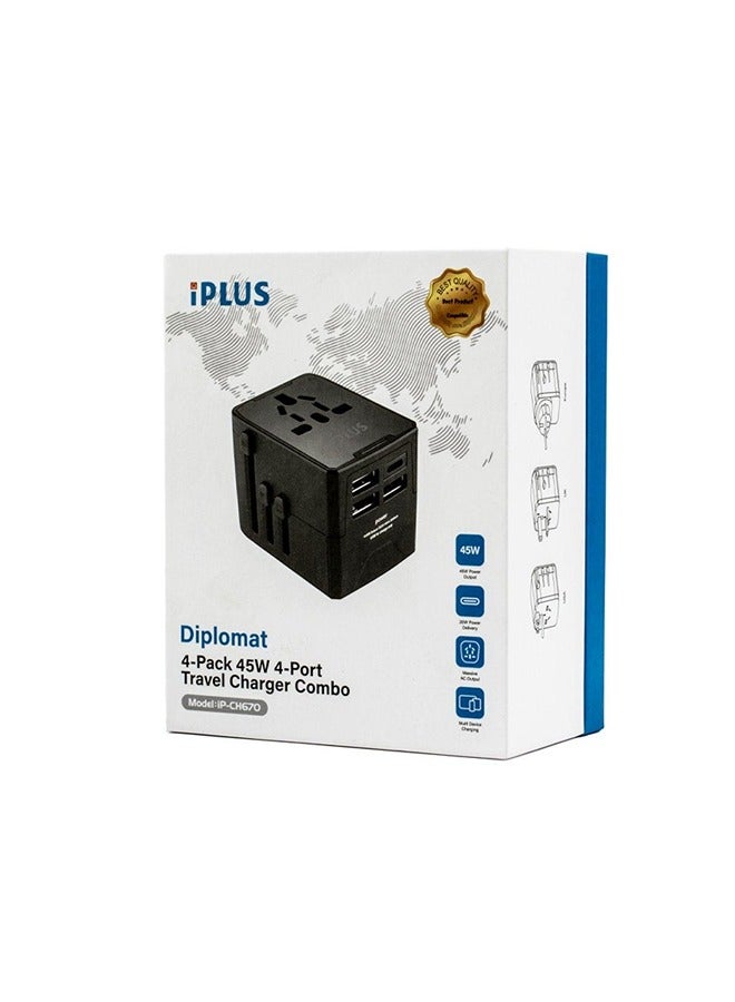 iplus World Travel Adapter with 1 Universal Socket 3USB  1 TypeC Ports - Image 3