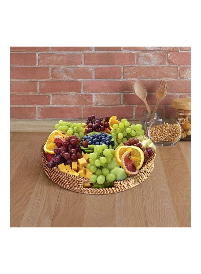 Loquat Round Woven Serving Tray with Handles Brown 36cm - Image 4