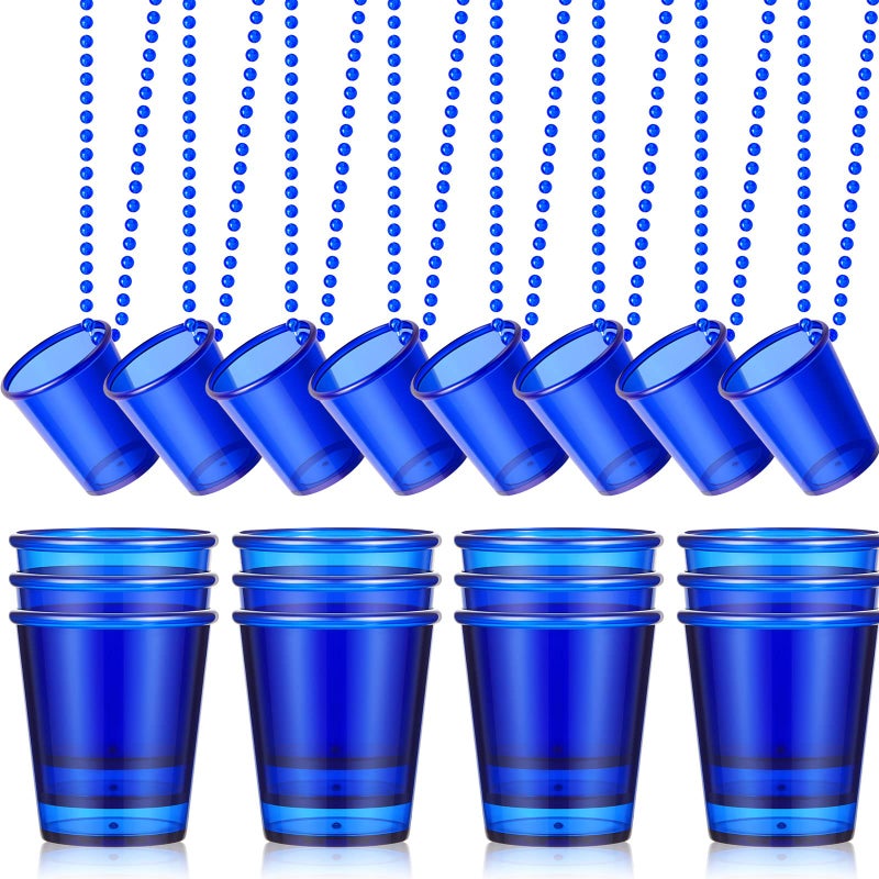 Sureio 24 Pieces Shot Glass on Beaded Necklace Plastic Shot Cup Necklace Bachelorette Party Team Men and Women SuppliesRoyal Blue