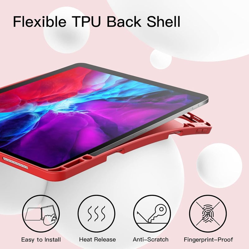 جي تيك حافظة لجهاز آيباد برو 12.9 بوصة (موديل 2020/2018، الجيل الرابع/الثالث) مع حامل أقلام، تدعم شحن القلم الثاني، غطاء رفيع للجهاز اللوحي مع ظهر ناعم من البولي يوريثان الحراري، خاصية الإيقاظ/السكون التلقائي (أحمر) - Image 3