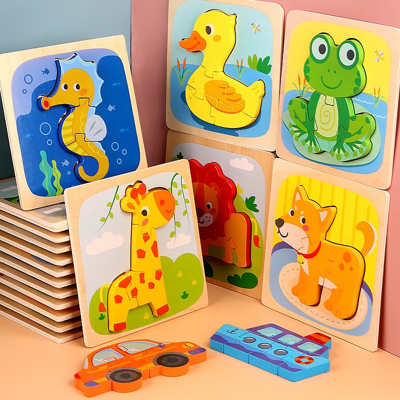 Wooden Three-Dimensional Jigsaw Puzzle For Infants And Young Children, Early Education And Intelligence Toys, Brain Use 1-2 Years Old And A Half 3D Boys And 3 Girls Babies - Image 2