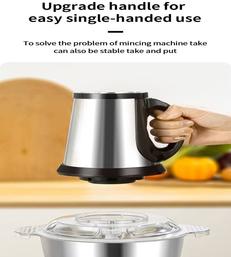 شظايا كريست سليفرز كريست SL-2021 Glass قطاعة لحم كهربائية 3.8 لتر مع 5 شفرات ستانلس ستيل وملحق خفق فضي/شفاف - Image 3