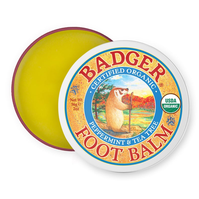Badger Foot Balm, 100% Organic Foot Cream for Dry Cracked Heels and Feet, Fast Acting Foot Care for Women & Men, All-Natural Cracked Heel Treatment, 2 oz Tin - Image 1