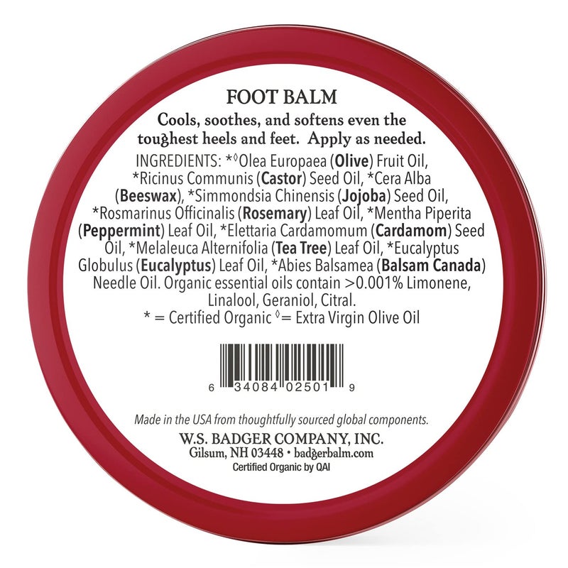 Badger Foot Balm, 100% Organic Foot Cream for Dry Cracked Heels and Feet, Fast Acting Foot Care for Women & Men, All-Natural Cracked Heel Treatment, 2 oz Tin - Image 2