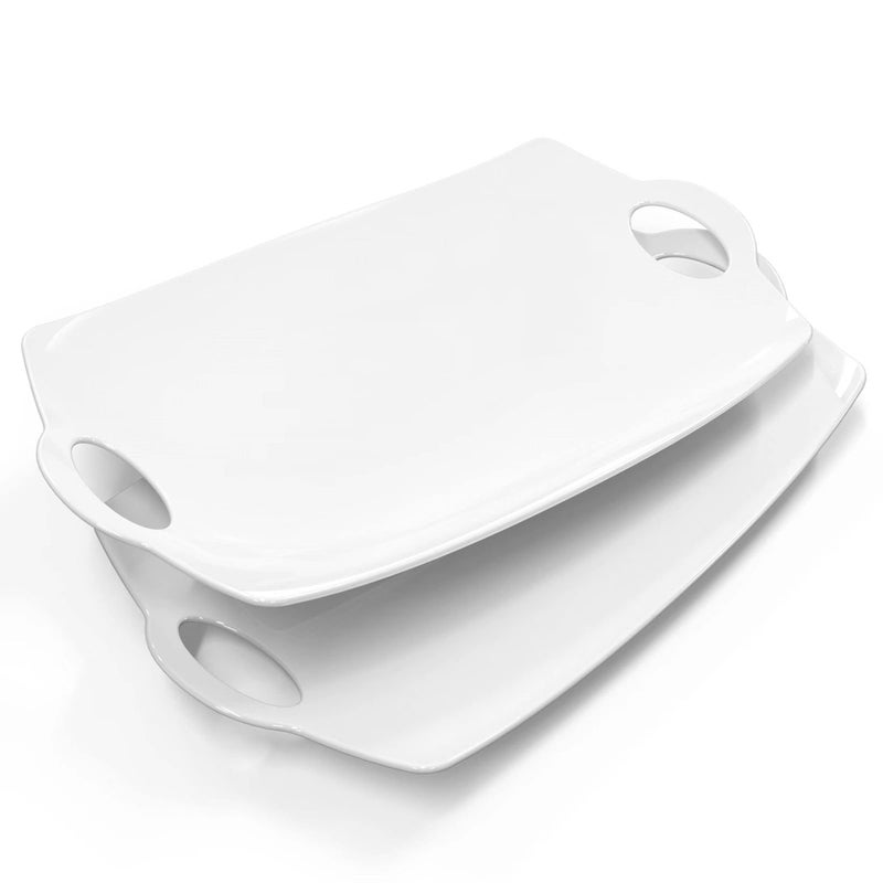 Turkey Platter for Thanksgiving, 16 inches Large Serving Tray with Handles Serving Platters for Turkey Porcelain Serving Dish for Entertaining Christmas Meat Display Thanksgiving Plates Set of 2
