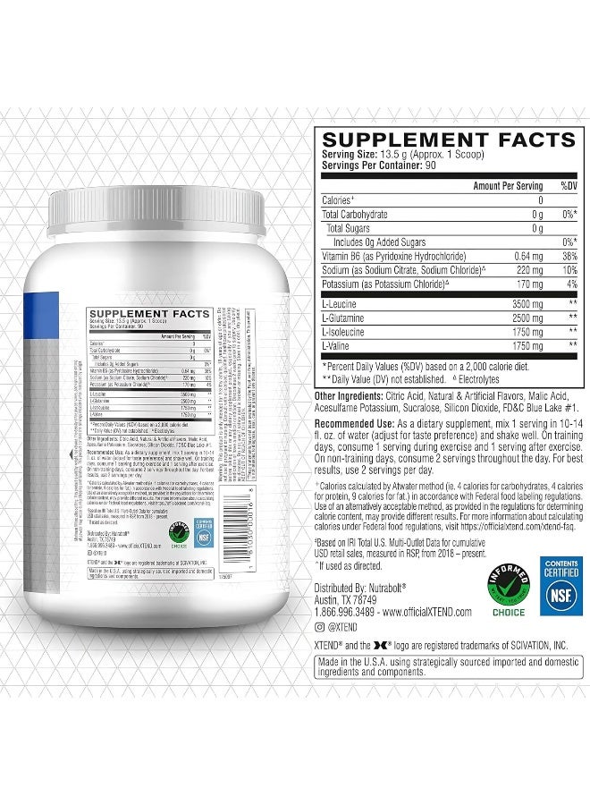XTEND Original BCAA Powder Zero Sugar With Electrolytes for Hydration & Muscle Repair, Post-Workout Supplement, Blue Raspberry Ice Flavor - 90 Servings - Image 3