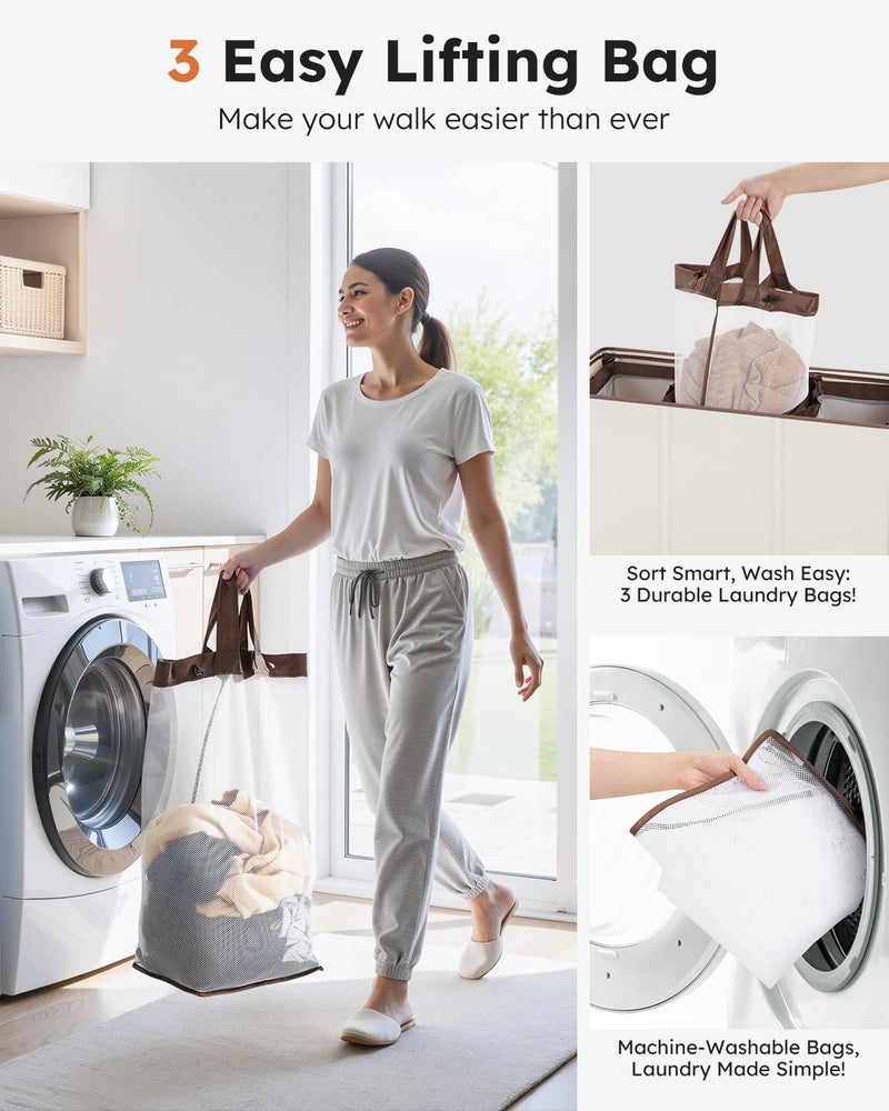 SOLEDI 180L Laundry Hamper 3 Section, Extra Large Laundry Hamper with Lid, Dirty Clothes Hamper with Sturdy Handle, Large Laundry Basket Organizer for Laundry Room, Bedroom, Hampers for Laundry - Image 4