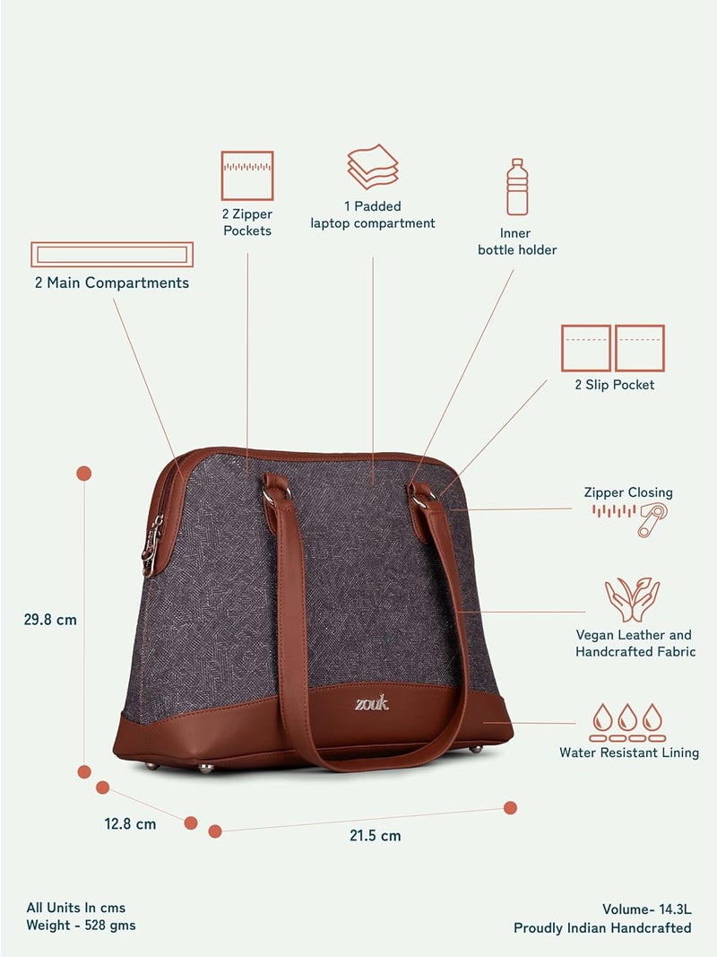 ZOUK حقيبة مكتب مؤتمرات نسائية | جوت | حقيبة توت مصنوعة يدويًا من الجلد النباتي مثالية للعمل في المكتب مع حزامي مقبض مزدوج - Image 4