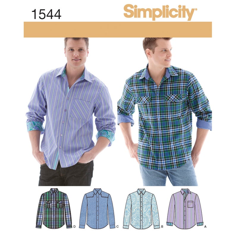 Simplicity 1544 Mens Button Up Dress Shirt Sewing Pattern 3442
