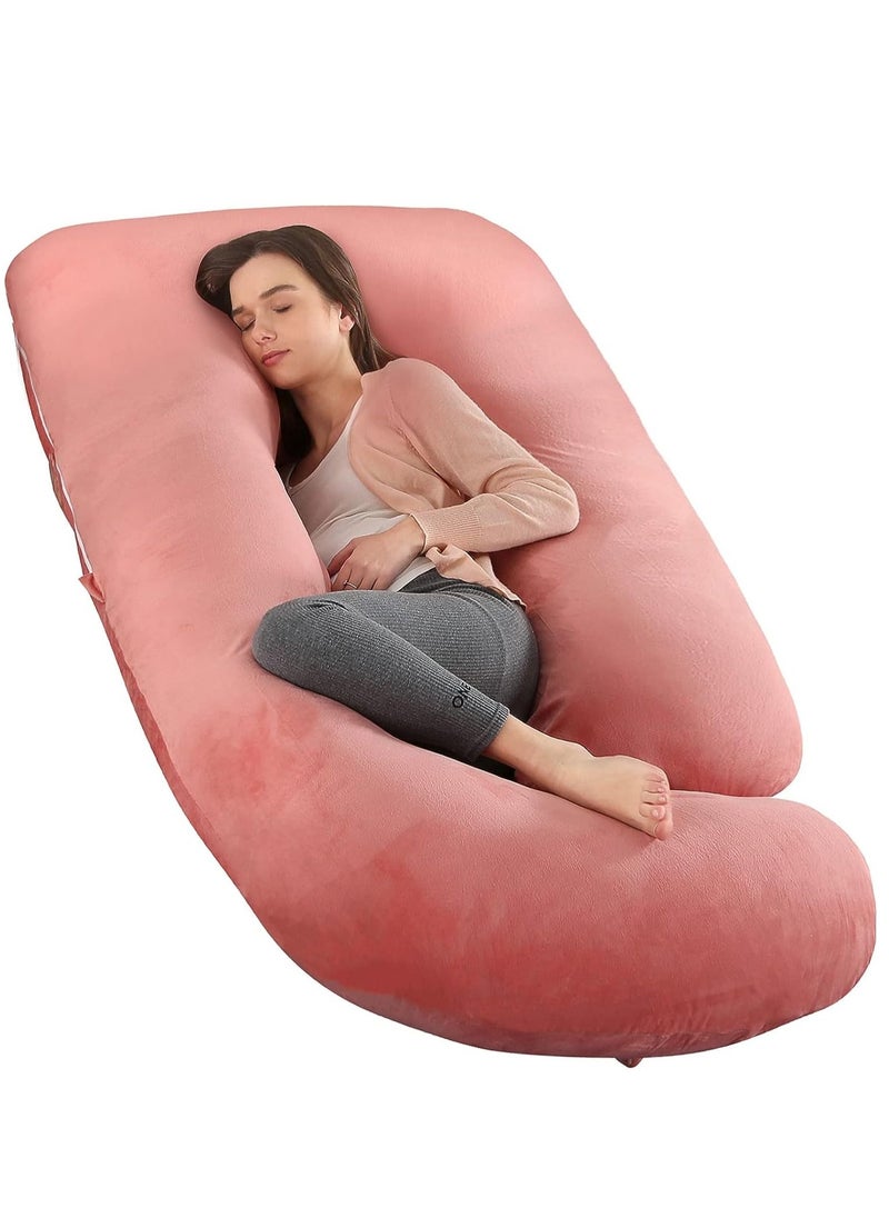 Arabest Pregnancy Pillow U Shaped Full Body Maternity Support Pillow for Pregnant Women with Replaceable and Washable Velvet Cover Size 60" (Velvet, Pink)  - Image 1
